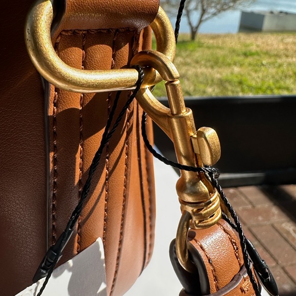 ZARA Structured Cognac Top Handle Bag w/ Statement Gold Clasp - Picture 6 of 14